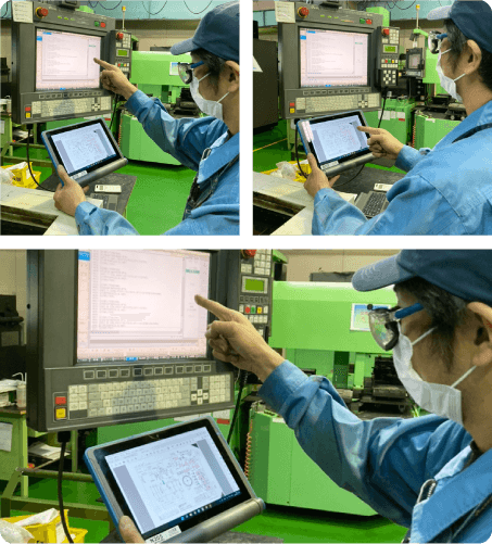 工場でタブレットを使っている様子